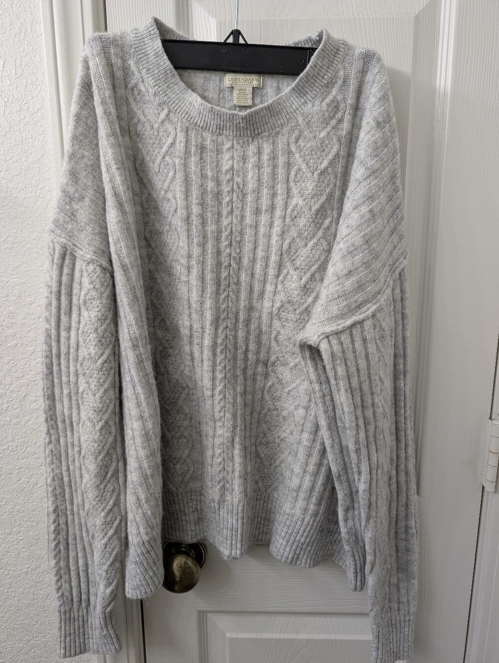 Extremely Soft Light Gray Cable Knit Crewneck Sweater